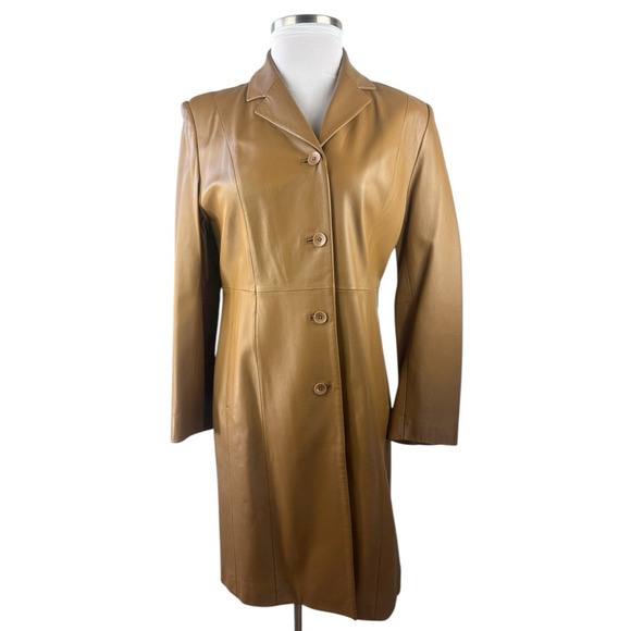 Valerie Stevens Genuine Lamb Leather Coat Camel Brown Size Large *Lining Damage* - Picture 2 of 16